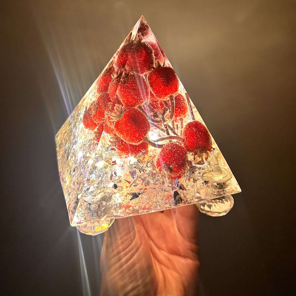 Frosted Berry Glow Pyramid - Handmade Resin Winter Magic Glow
