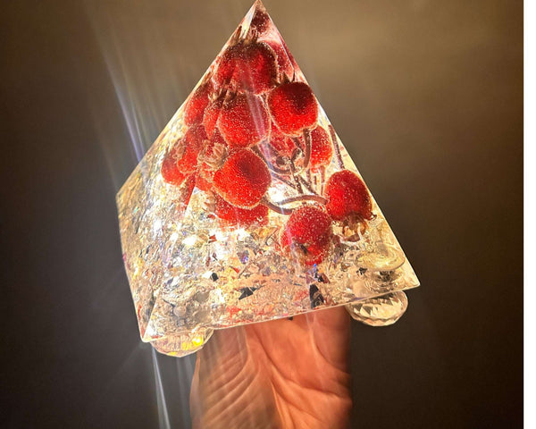 Frosted Berry Glow Pyramid - Handmade Resin Winter Magic Glow