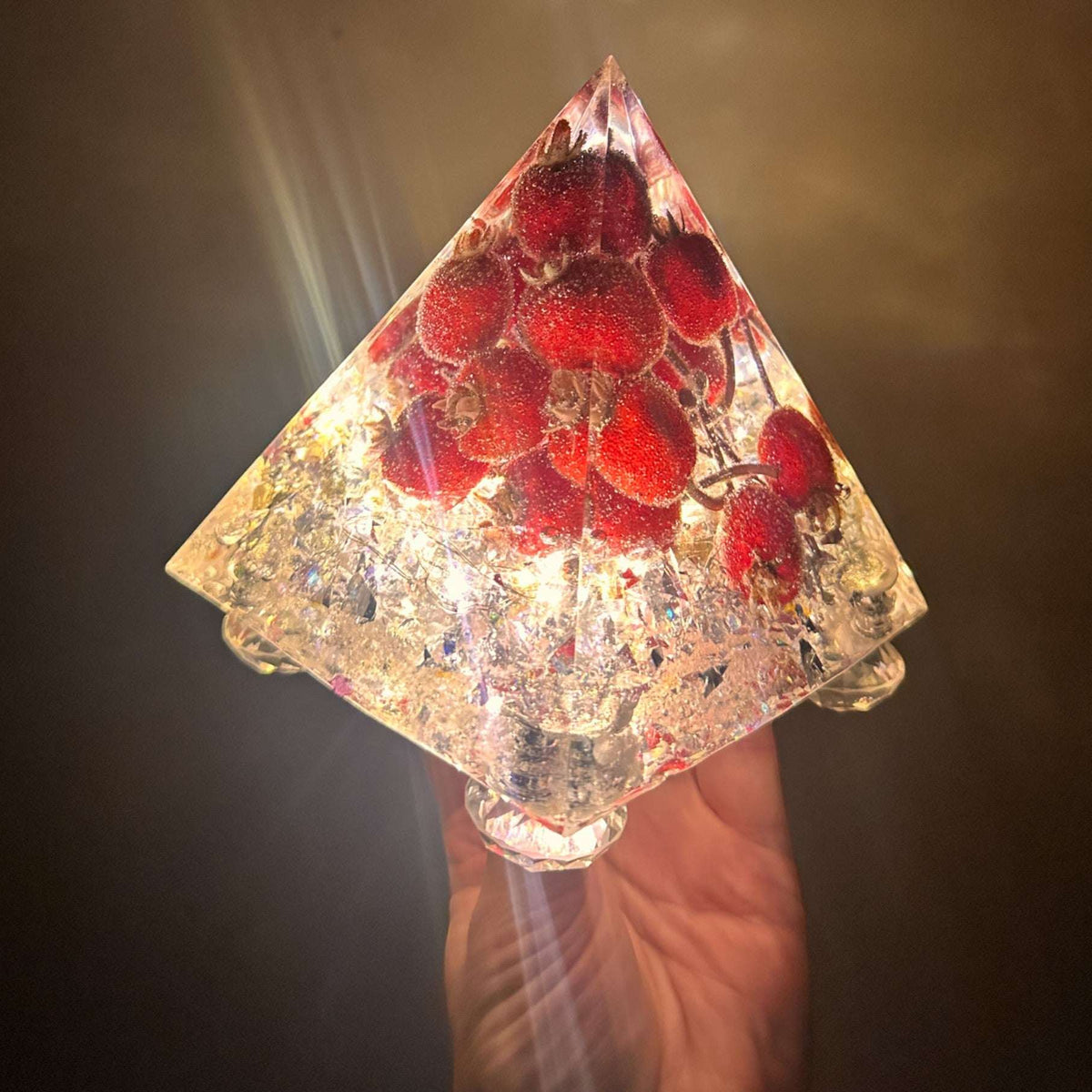 Frosted Berry Glow Pyramid - Handmade Resin Winter Magic Glow