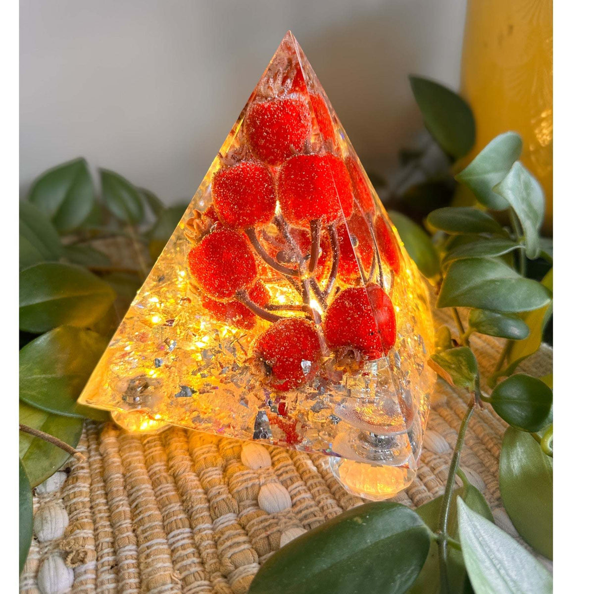 Frosted Berry Glow Pyramid - Handmade Resin Winter Magic Glow