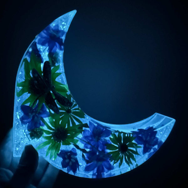 Moonlit Meadow - Handmade Dried Floral Resin Lighted Moon Art Decor