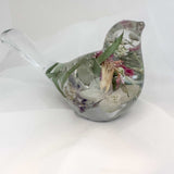 Serene Spring Sparrow: Handmade Fluorite Gemstone & Floral Resin Bird