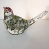 Serene Spring Sparrow: Handmade Fluorite Gemstone & Floral Resin Bird