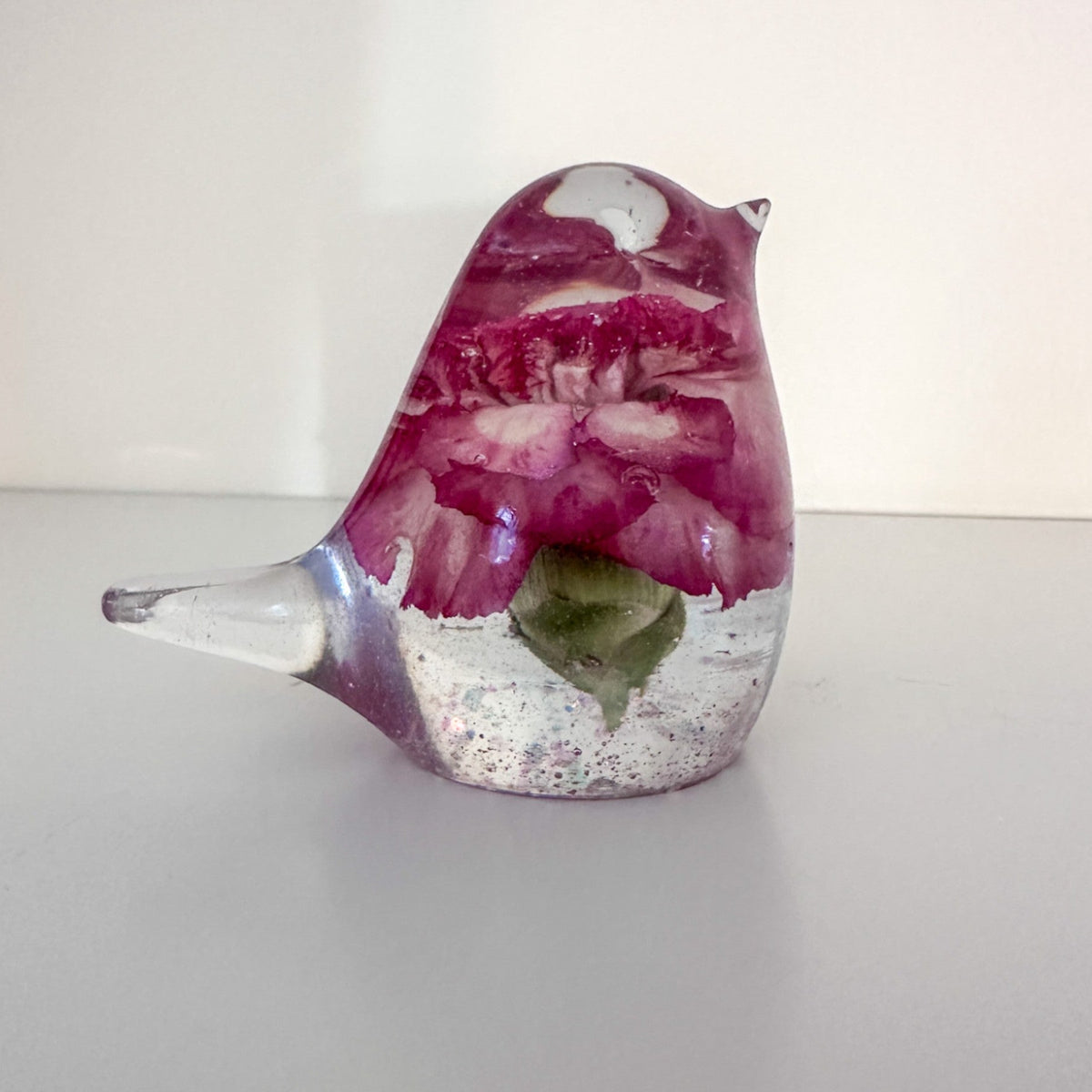 Candyfloss Carnation Robin - Handmade Pink Carnation Resin Bird