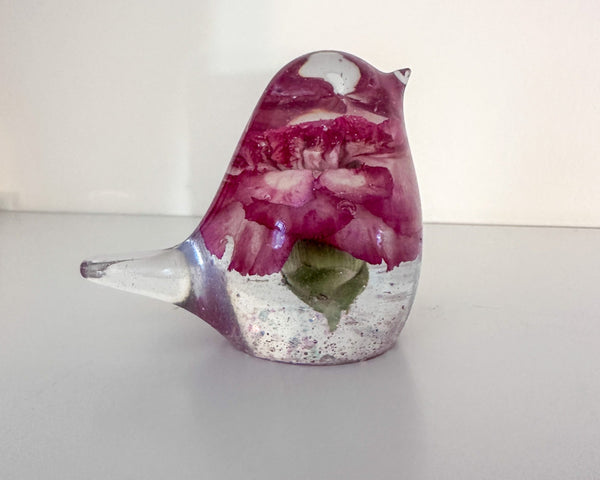 Candyfloss Carnation Robin - Handmade Pink Carnation Resin Bird