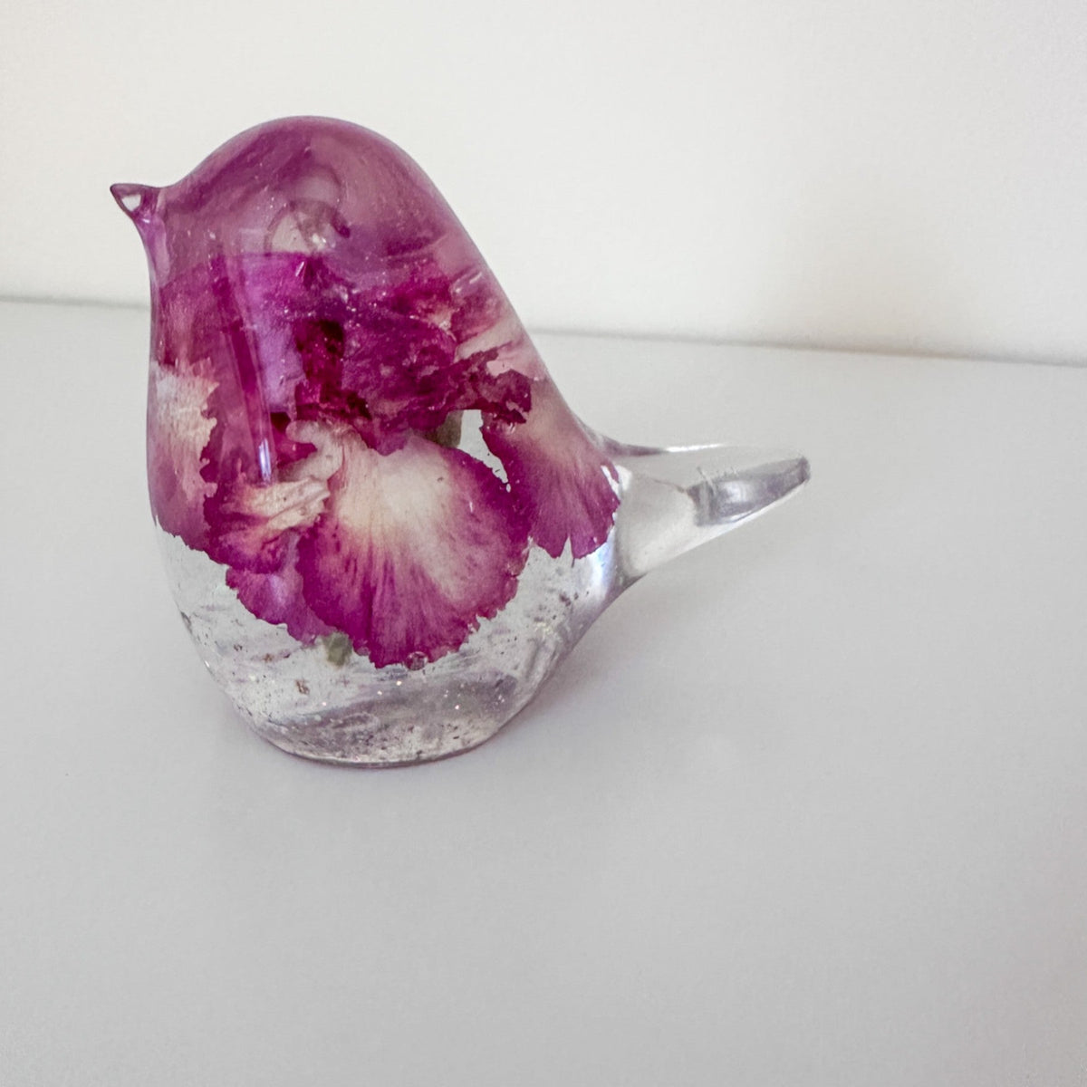 Candyfloss Carnation Robin - Handmade Pink Carnation Resin Bird