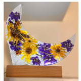 Moonlit Meadow - Handmade Dried Floral Resin Lighted Moon Art Decor