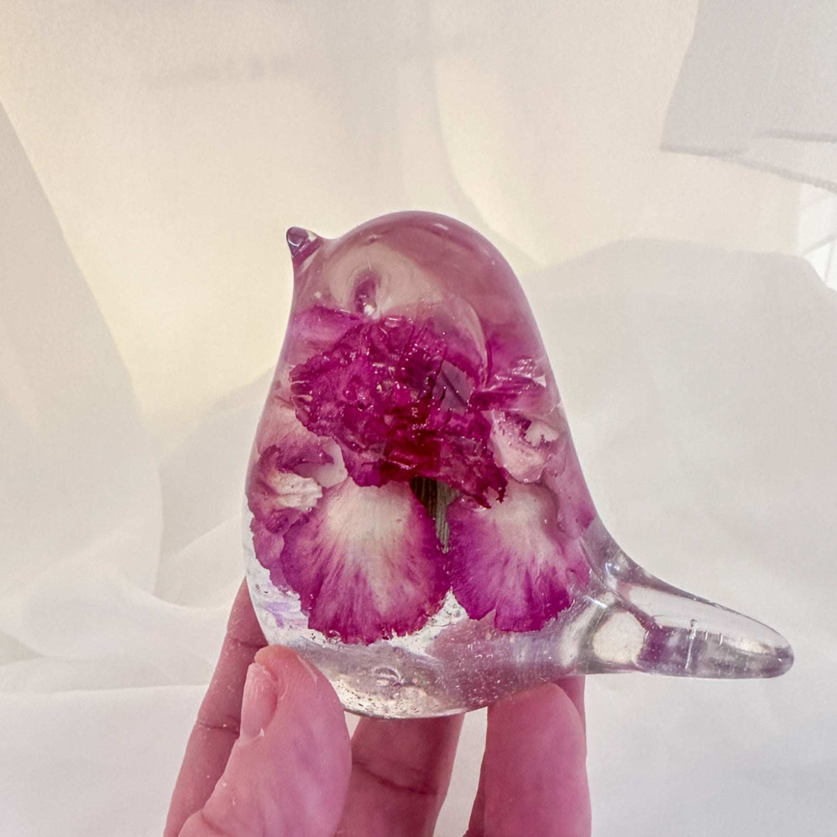 Candyfloss Carnation Robin - Handmade Pink Carnation Resin Bird