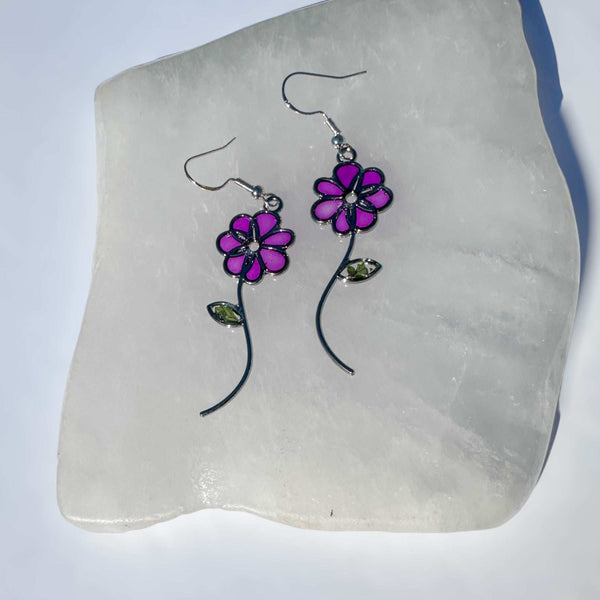 Flower Purple Blossom Handmade Resin Flower Earrings - Nature Insipred