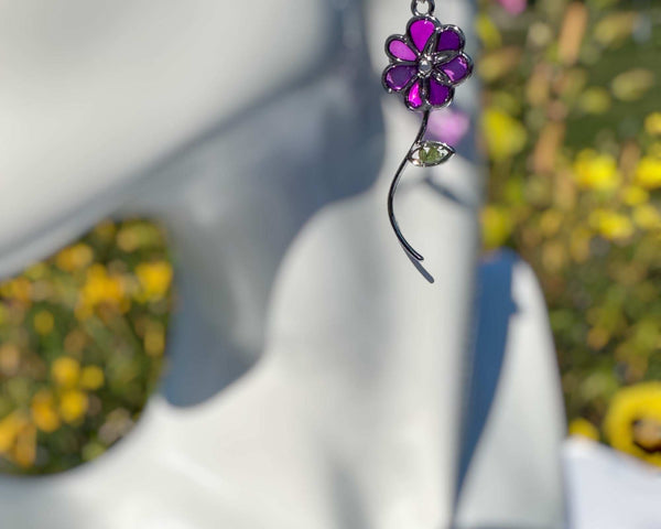 Flower Purple Blossom Handmade Resin Flower Earrings - Nature Insipred