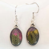Northern Lights Forest Earrings - Handmade Real Ferns and Aurora Sky