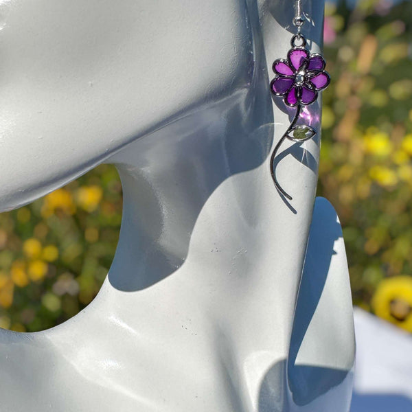 Flower Purple Blossom Handmade Resin Flower Earrings - Nature Insipred