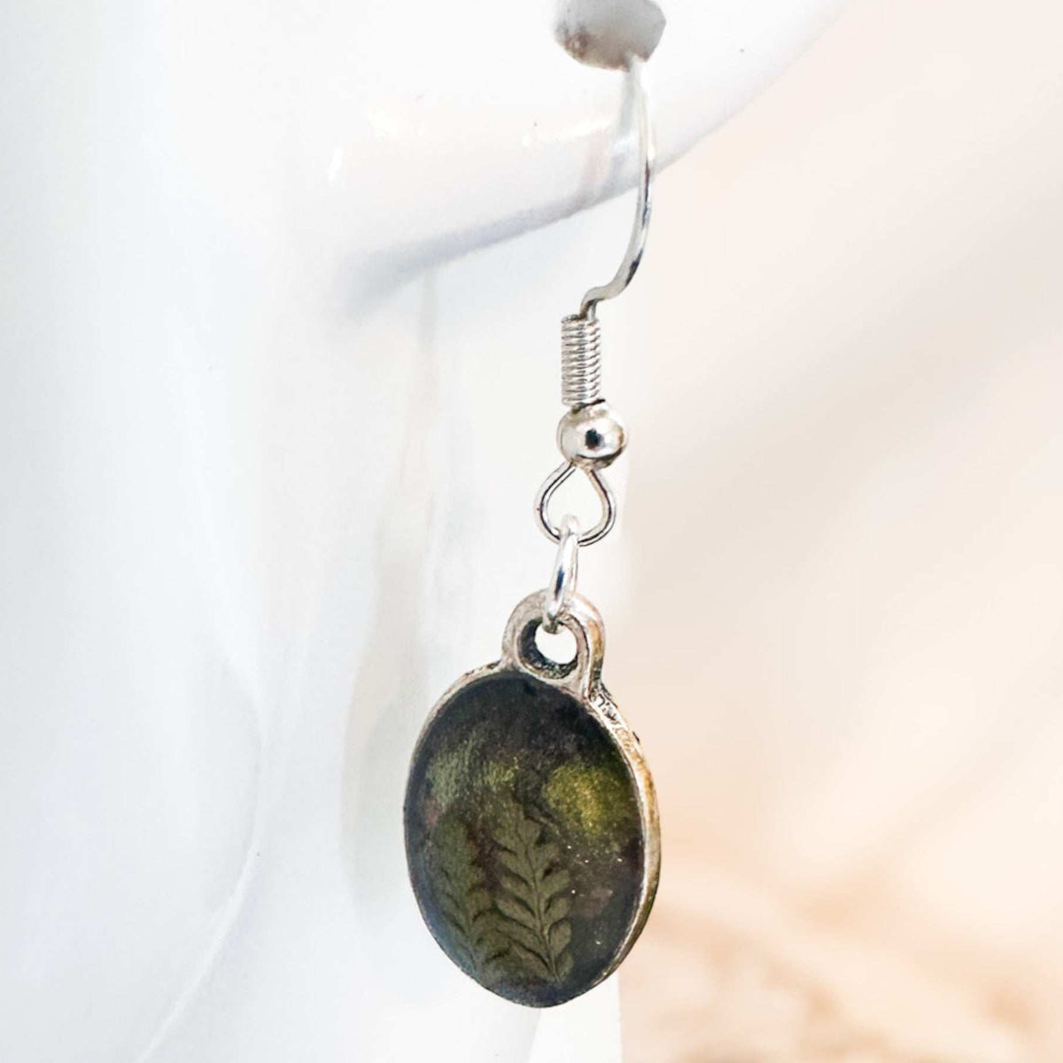 Northern Lights Forest Earrings - Handmade Real Ferns and Aurora Sky