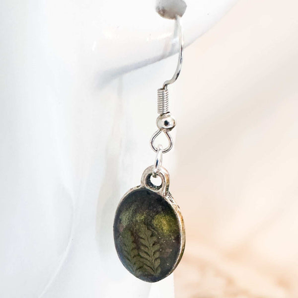 Northern Lights Forest Earrings - Handmade Real Ferns and Aurora Sky