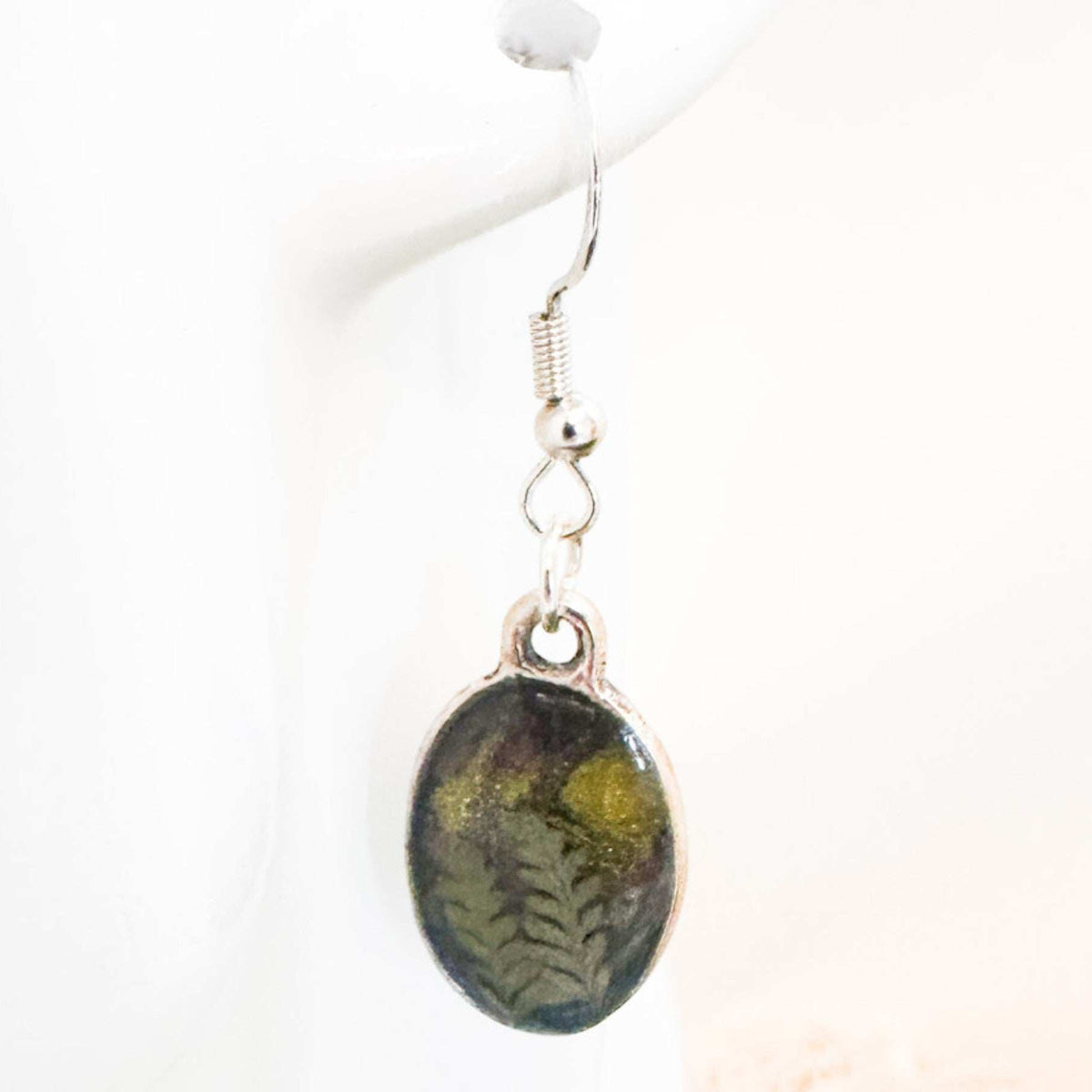 Northern Lights Forest Earrings - Handmade Real Ferns and Aurora Sky