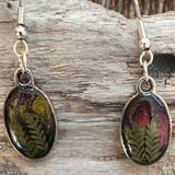 Northern Lights Forest Earrings - Handmade Real Ferns and Aurora Sky