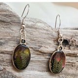 Northern Lights Forest Earrings - Handmade Real Ferns and Aurora Sky