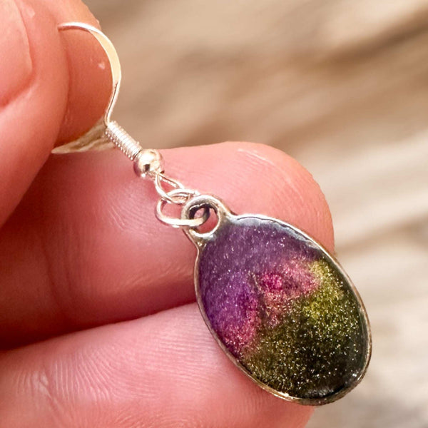 Northern Lights Forest Earrings - Handmade Real Ferns and Aurora Sky