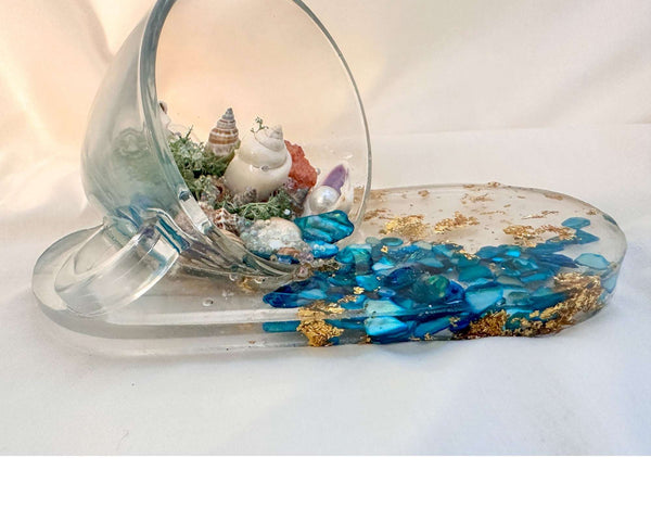 Ocean Spillover Mug Tray - Whimsical Handmade Beach Resin Art