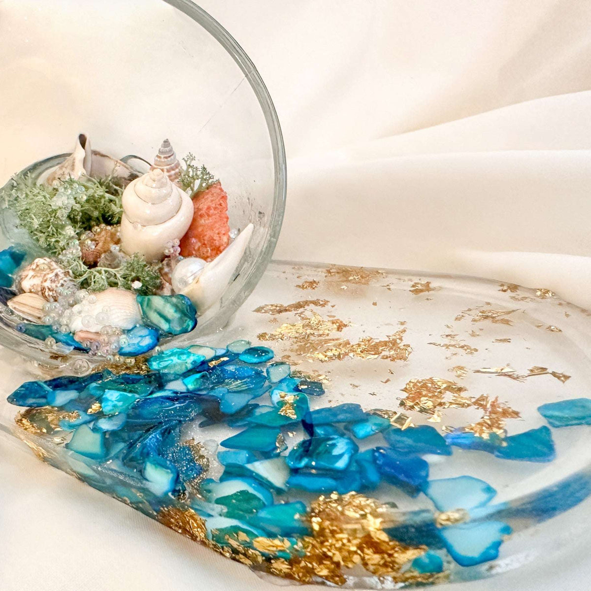 Ocean Spillover Mug Tray - Whimsical Handmade Beach Resin Art