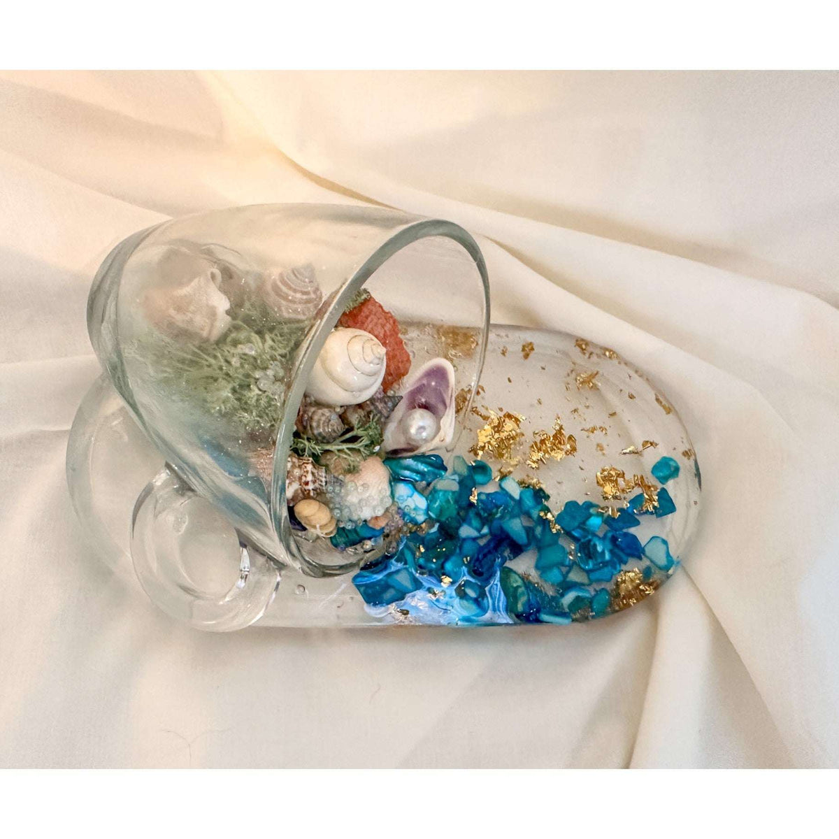 Ocean Spillover Mug Tray - Whimsical Handmade Beach Resin Art