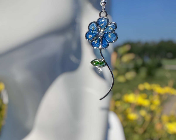 Earrings - Blue Blooms - Handcrafted Blue Petal White Accent Flowers