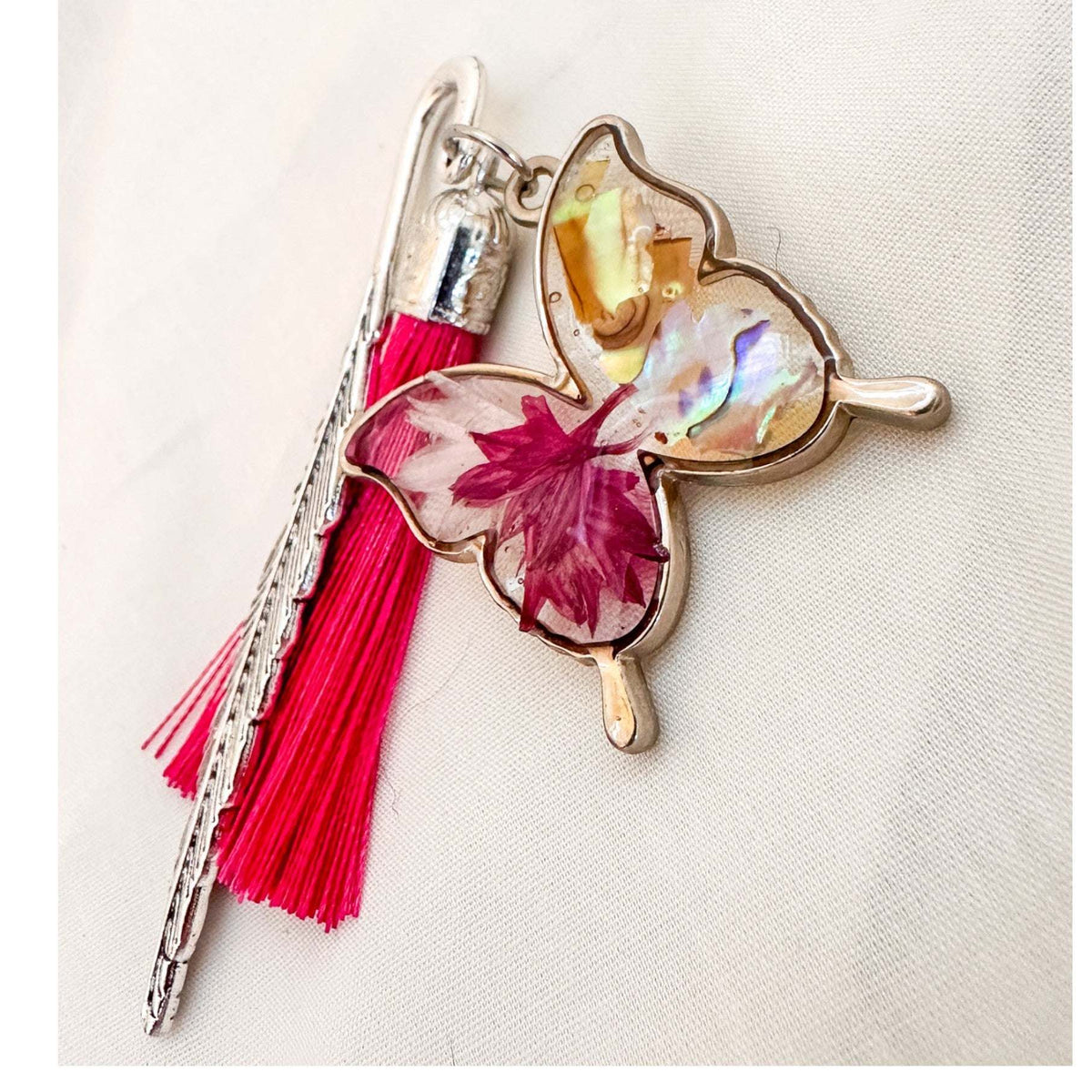 Butterfly Bookmarks- Handmade with Floral Accents & Metal Hook