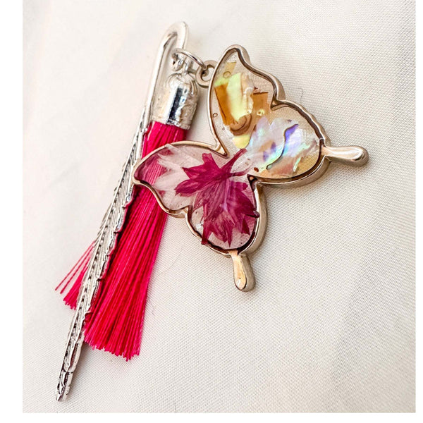 Butterfly Bookmarks- Handmade with Floral Accents & Metal Hook