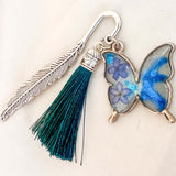 Butterfly Bookmarks- Handmade with Floral Accents & Metal Hook