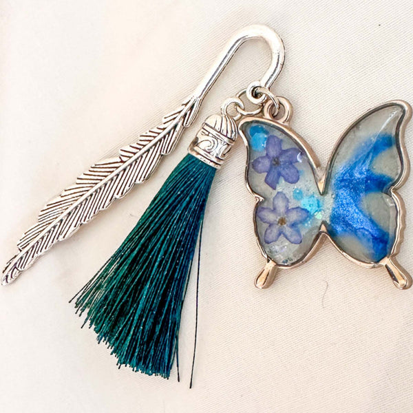 Butterfly Bookmarks- Handmade with Floral Accents & Metal Hook