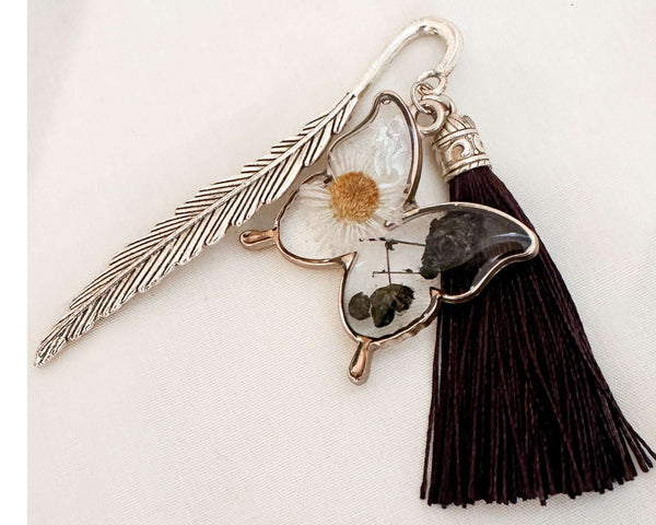 Butterfly Bookmarks- Handmade with Floral Accents & Metal Hook