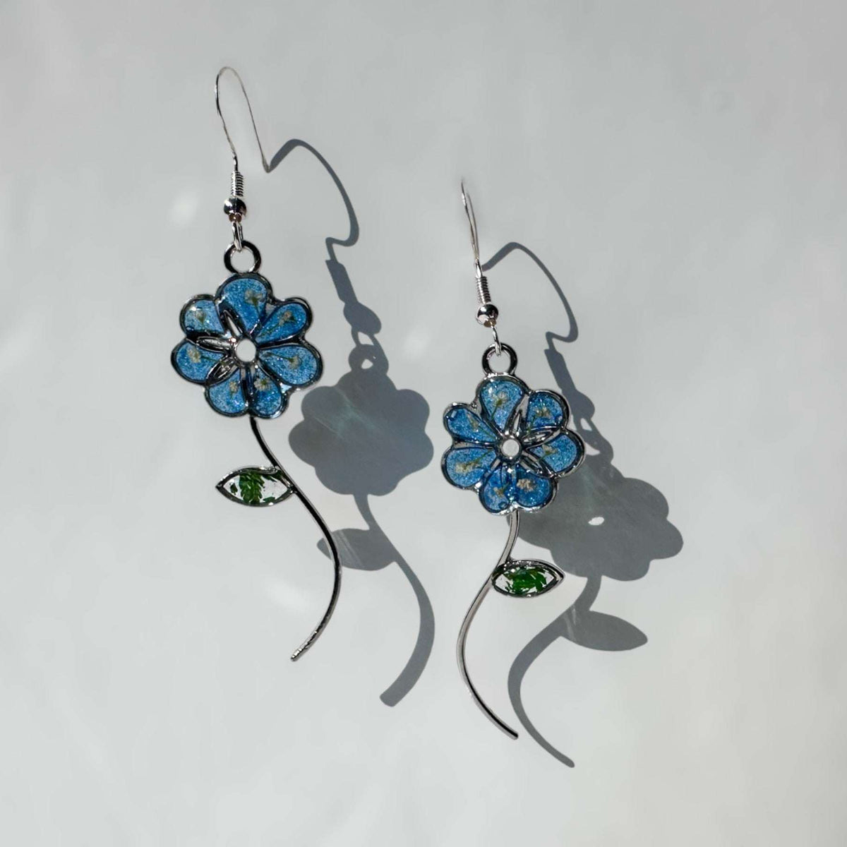 Earrings - Blue Blooms - Handcrafted Blue Petal White Accent Flowers