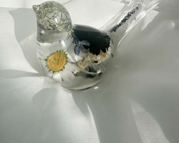 Midnight Melody: Chickadee's Song Handmade with Black & White Blooms