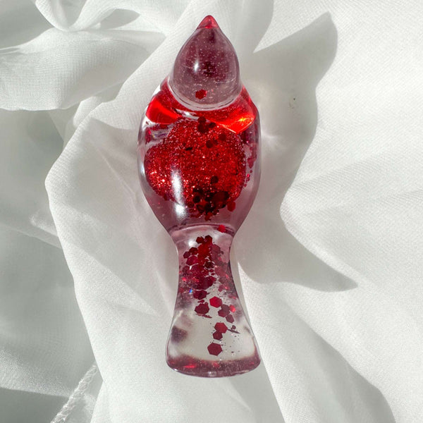 Lovebird Resin Figurine: Unique Handmade Bird Decor with Red Hearts