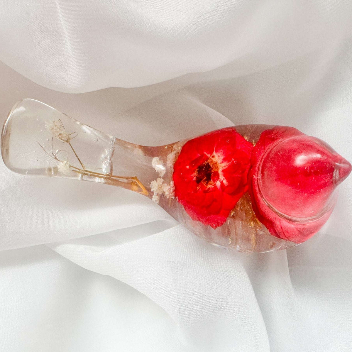 Red Rose Floral Bird - Romantic Handmade Resin Bird Decor with Real Flowers
