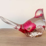Red Rose Floral Bird - Romantic Handmade Resin Bird Decor with Real Flowers