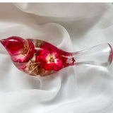Red Rose Floral Bird - Romantic Handmade Resin Bird Decor with Real Flowers
