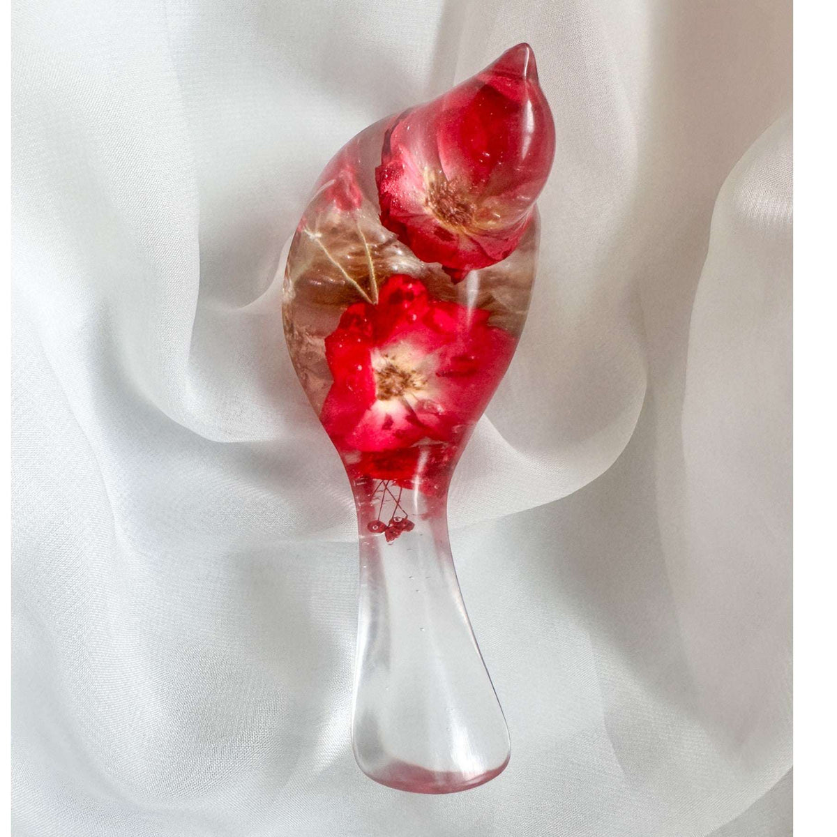 Red Rose Floral Bird - Romantic Handmade Resin Bird Decor with Real Flowers