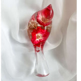 Red Rose Floral Bird - Romantic Handmade Resin Bird Decor with Real Flowers