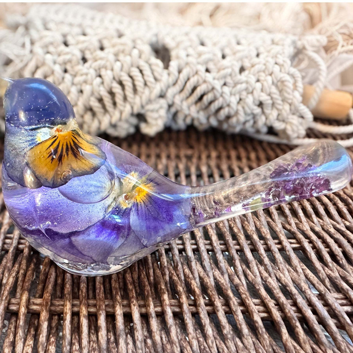 Purple Pansy Botanical Bird - Handmade Resin Floral Home Decor