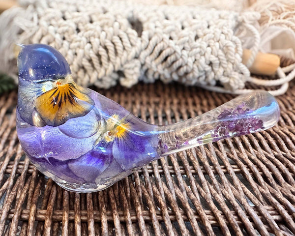 Purple Pansy Botanical Bird - Handmade Resin Floral Home Decor