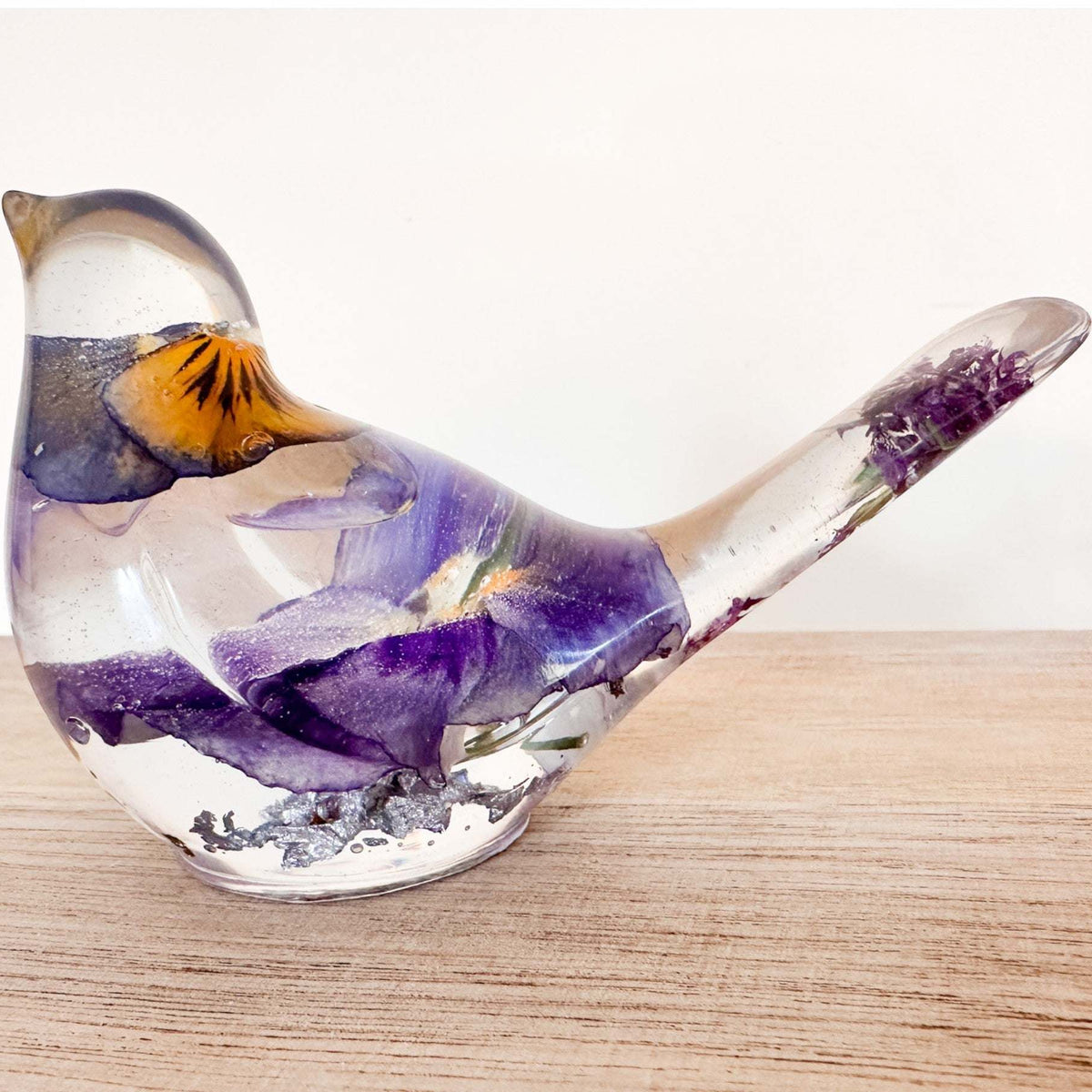 Purple Pansy Botanical Bird - Handmade Resin Floral Home Decor