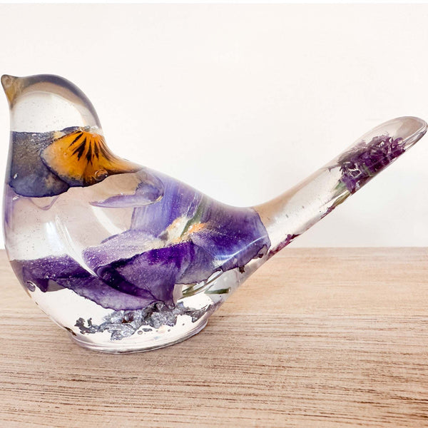 Purple Pansy Botanical Bird - Handmade Resin Floral Home Decor
