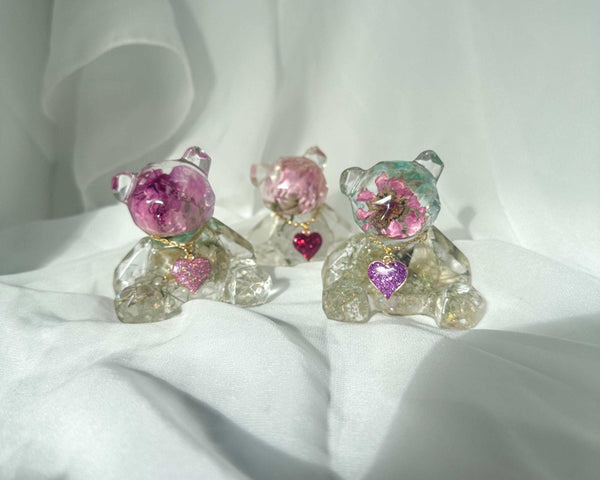 Charming Heart Bears - Handmade Whimsical Resin Geometric Bear Decor