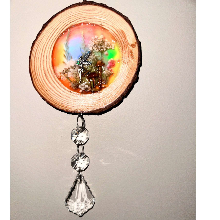 Whimsical Fairy Forest Suncatcher with Real Botanicals & Crystal Prism
