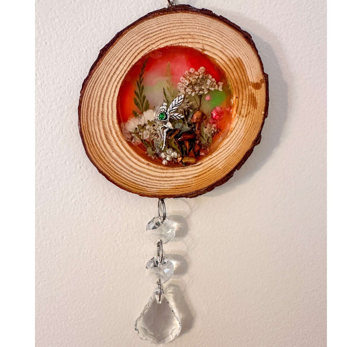 Whimsical Fairy Forest Suncatcher with Real Botanicals & Crystal Prism