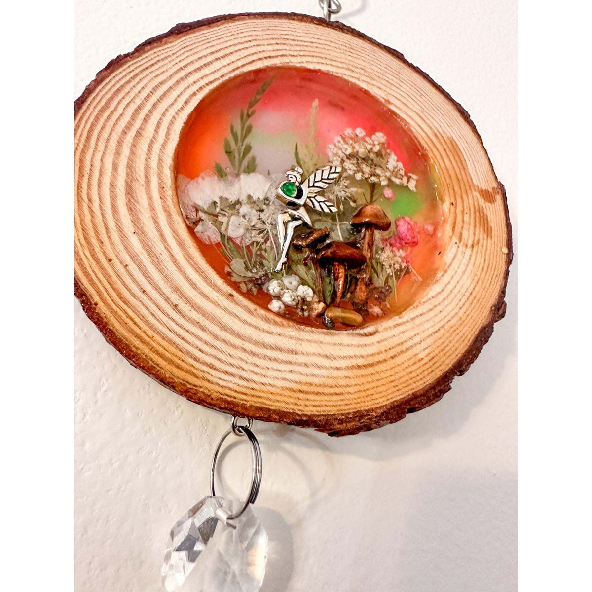 Whimsical Fairy Forest Suncatcher with Real Botanicals & Crystal Prism