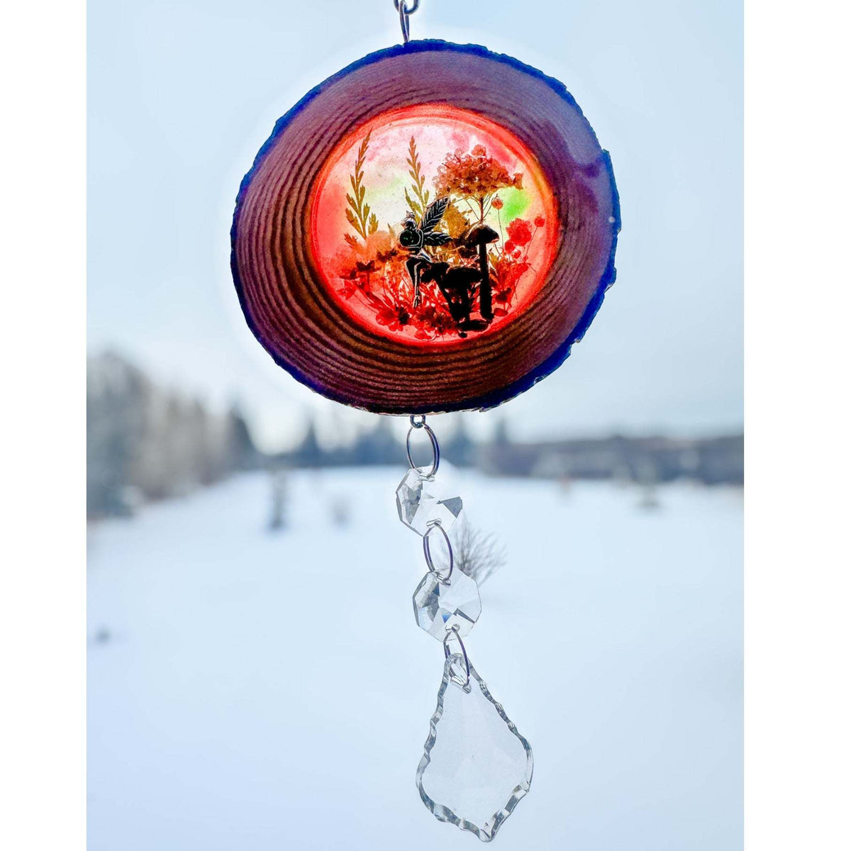 Whimsical Fairy Forest Suncatcher with Real Botanicals & Crystal Prism