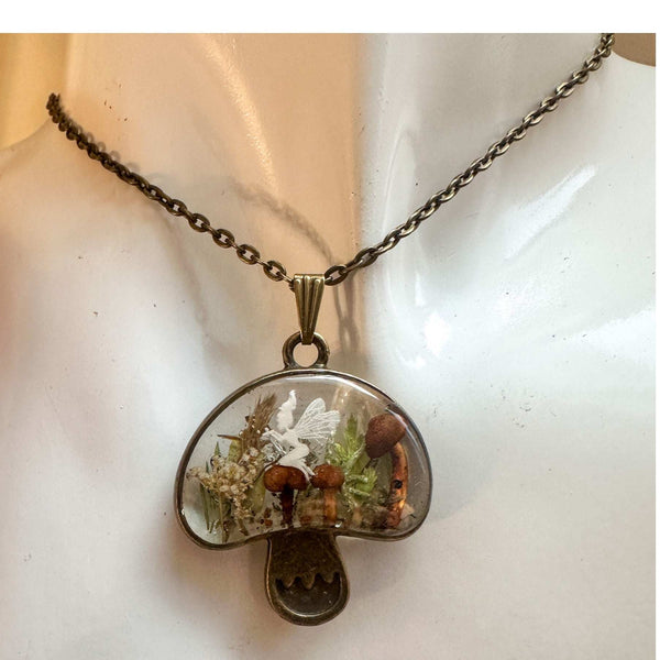 Forest Wishkeeper Boho Mushroom Pendant - Handmade Boreal Forest Theme