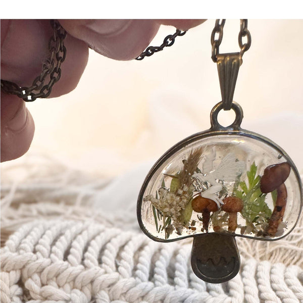 Forest Wishkeeper Boho Mushroom Pendant - Handmade Boreal Forest Theme
